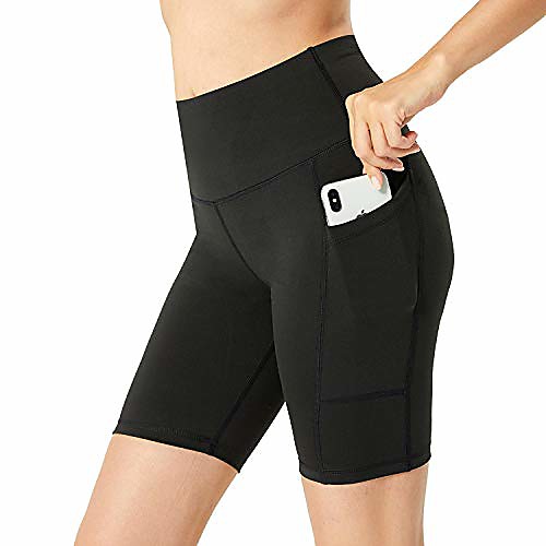 

lanbaosi womens workout yoga shorts with pockets high waist tummy control running athletic gym short pants black