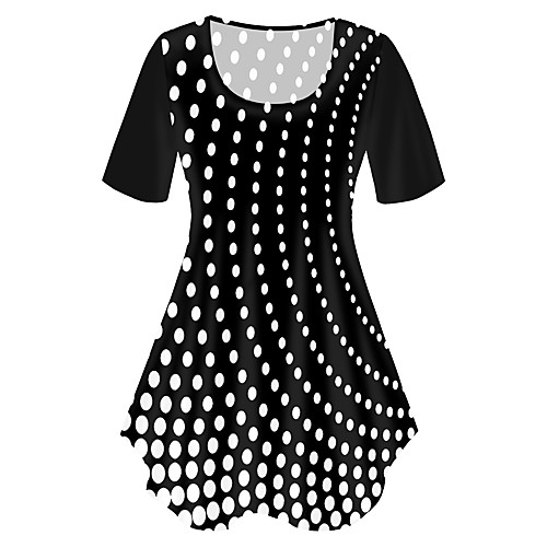 

Women's Plus Size Print Polka Dot Graphic 3D T shirt Large Size Crewneck Short Sleeve Basic Tops XL XXL 3XL Black Big Size