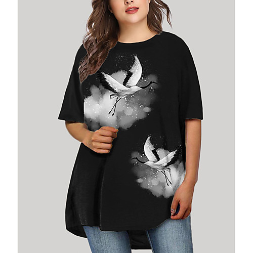 

Women's Plus Size Dresses T Shirt Dress Tee Dress Short Mini Dress Half Sleeve Graphic Animal Print Basic Fall Black XL XXL 3XL 4XL 5XL / Holiday