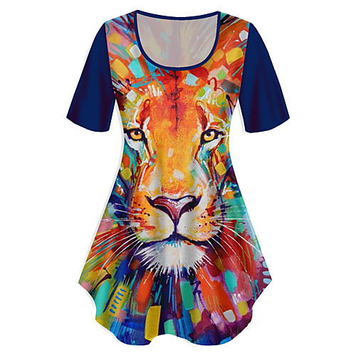 

Women's Plus Size Print Graphic Animal T shirt Large Size Crewneck Short Sleeve Basic Tops XL XXL 3XL Blue Big Size