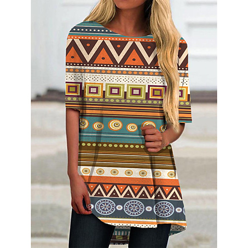 

Women's T Shirt Dress Tee Dress Short Mini Dress Yellow Half Sleeve Color Block Geometric Print Spring Summer Round Neck Casual 2021 S M L XL XXL 3XL