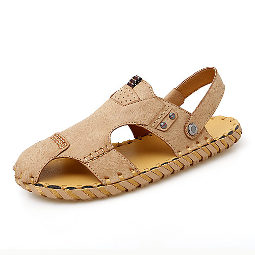 

Men's Sandals Crochet Leather Shoes Flat Sandals Sporty Casual Daily Outdoor Water Shoes Walking Shoes Nappa Leather Cowhide Breathable Handmade Non-slipping Booties / Ankle Boots Black Khaki Brown