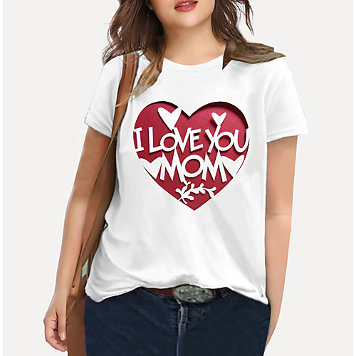 

Women's Plus Size Print Graphic Heart Letter T shirt Large Size Crewneck Short Sleeve Basic Tops XL XXL 3XL White Black Big Size