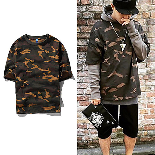 

Men's Tee / T-shirt Color Block Crew Neck Camouflage Sport Athleisure T Shirt Top Short Sleeves Breathable Moisture Wicking Soft Comfortable Everyday Use Casual Daily Outdoor Exercising