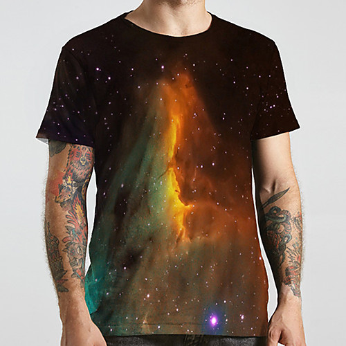 

Men's Unisex Tee T shirt 3D Print Galaxy Graphic Prints Plus Size Print Short Sleeve Casual Tops Basic Designer Big and Tall Brown