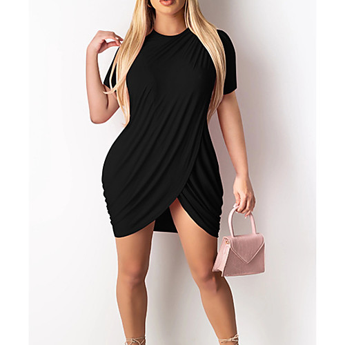 

Women's Sheath Dress Short Mini Dress Black Blushing Pink Short Sleeve Solid Color Patchwork Fall Summer Round Neck Elegant Casual 2021 S M L XL