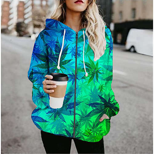 

Women's Jackets 3D Print Print Casual Fall Jacket Regular Daily Long Sleeve Air Layer Fabric Coat Tops Blue