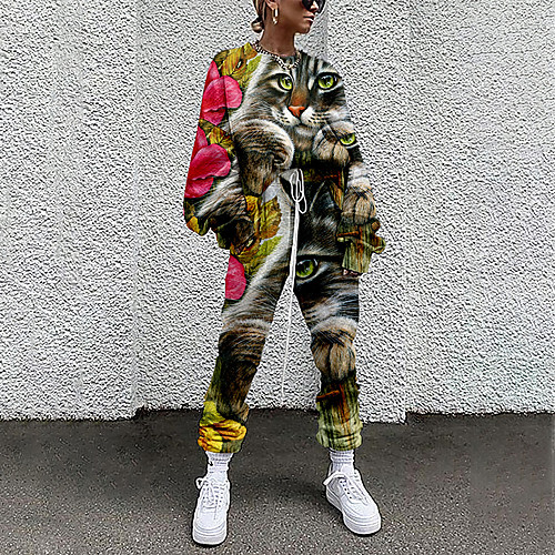 

Women's Basic Streetwear Floral Print Vacation Casual / Daily Two Piece Set Tracksuit T shirt Pant Loungewear Drawstring Print Tops