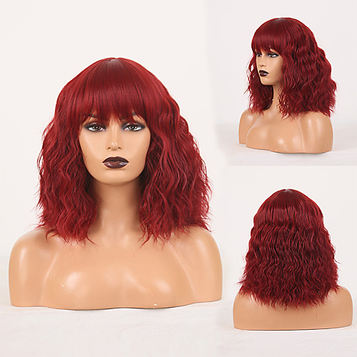 

Cosplay Costume Wig Synthetic Wig Wavy Loose Curl Neat Bang Wig 14 inch Burgundy Synthetic Hair Women's Odor Free Fashionable Design Soft Burgundy