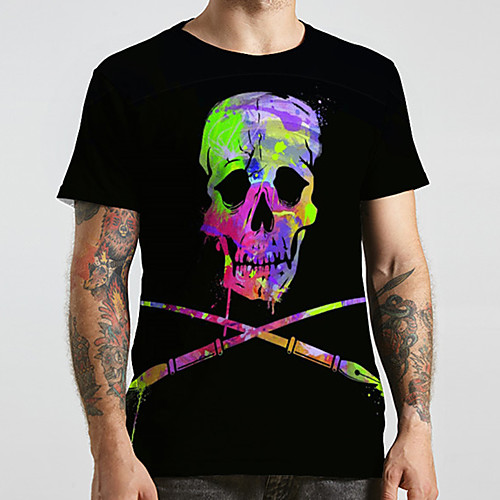 

Men's Unisex Tee T shirt 3D Print Graphic Prints Skull Plus Size Print Short Sleeve Casual Tops Fashion Designer Big and Tall Black