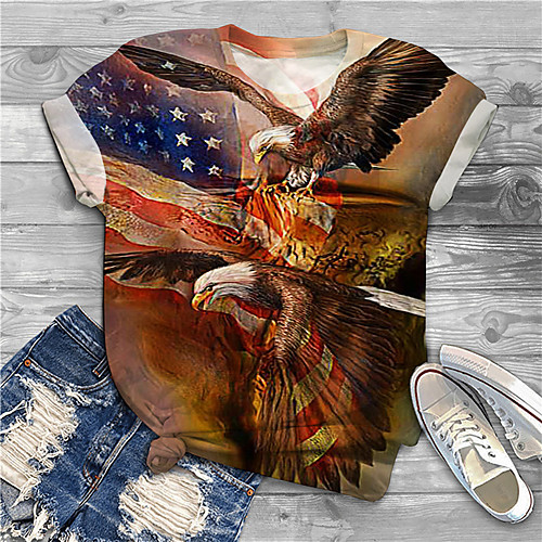 

Women's Plus Size Print Graphic Flag Animal T shirt Large Size Crewneck Short Sleeve Basic Tops XL XXL 3XL Yellow Big Size