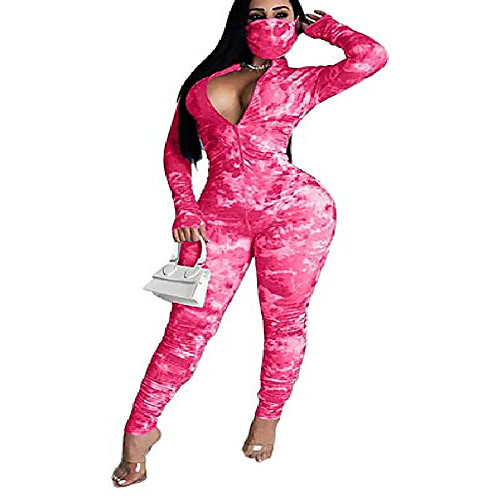 

laiyivic bodycon jumpsuits for women sexy onesies tie dye long sleeve pajama romper