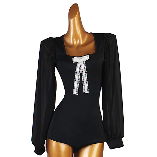 

Latin Dance Leotard / Onesie Bowknot Splicing Women's Training Performance Long Sleeve Spandex Chiffon