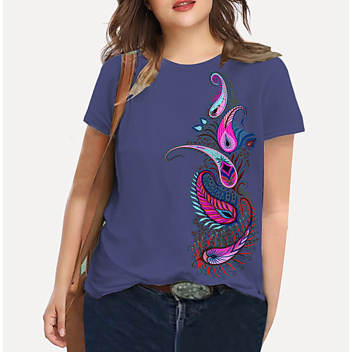 

Women's Plus Size Print Graphic T shirt Large Size Crewneck Short Sleeve Basic Tops XL XXL 3XL Blue Purple Green Big Size