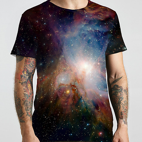 

Men's Unisex Tee T shirt 3D Print Galaxy Graphic Prints Plus Size Print Short Sleeve Casual Tops Basic Designer Big and Tall Rainbow