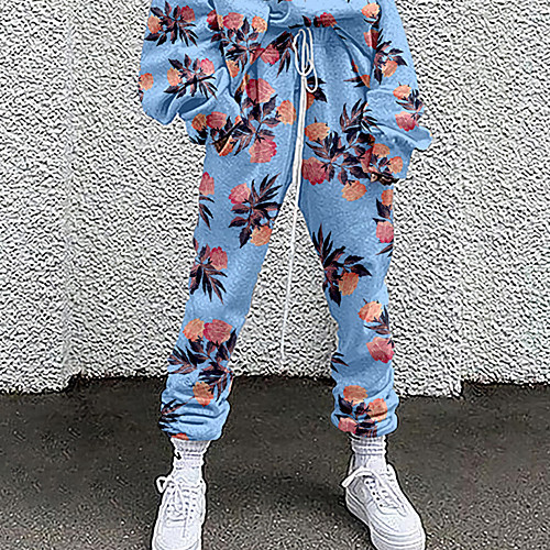 

Women's Fashion Casual / Sporty Comfort Going out Weekend Active Pants Floral Flower / Floral Full Length Pocket Elastic Drawstring Design Print Black Blue Red Yellow Blushing Pink