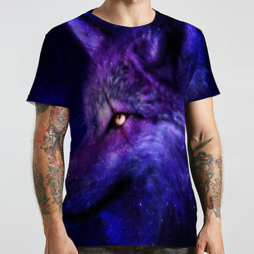 

Men's Unisex Tee T shirt 3D Print Graphic Prints Wolf Plus Size Print Short Sleeve Casual Tops Basic Designer Big and Tall Blue