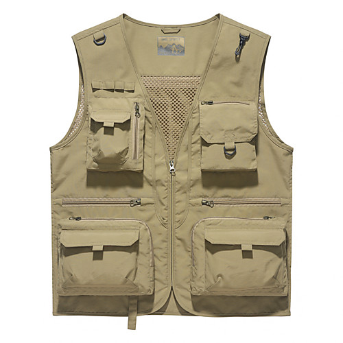 

Men's Hiking Tee shirt Sleeveless V Neck Vest / Gilet Outdoor Breathable Anti-tear Multi-Pockets Autumn / Fall Winter Polyester Solid Color Red Army Green Khaki Fishing Climbing Camping / Hiking
