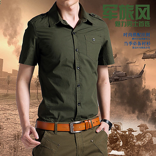 

Men's Hiking Shirt / Button Down Shirts Short Sleeve Shirt Top Outdoor Breathable Quick Dry Sweat-wicking Multi Pocket Summer POLY Army Green Grey Khaki Traveling