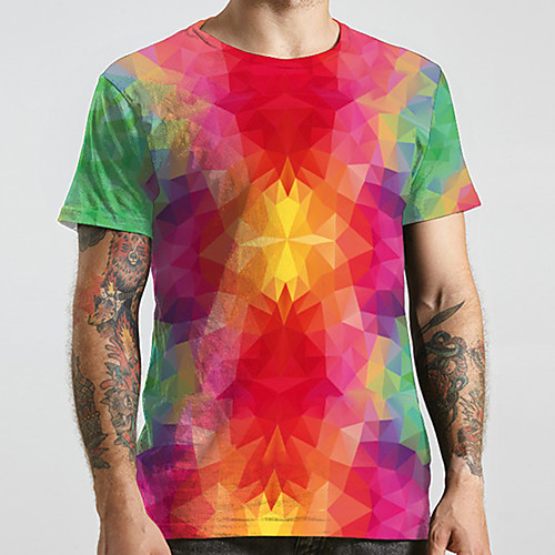 

Men's Unisex Tee T shirt 3D Print Graphic Prints Geometry Plus Size Print Short Sleeve Casual Tops Basic Designer Big and Tall Red