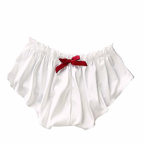 

aihihe womens satin sexy ruffle floral lace pajamas shorts underwear briefs soft breathable middle waist panties white