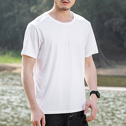 

Men's Hiking Tee shirt Short Sleeve Crew Neck Tee Tshirt Outdoor Breathable Soft Stretchy Summer Chinlon Elastane Solid Color White Black Blue Hunting Fishing Climbing