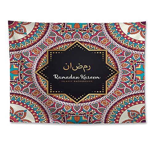 

Eid Mubarak Islamic Muslim Ramadan Wall Tapestry Art Decor Blanket Curtain Hanging Home Bedroom Living Room Decoration Polyester Burgundy Stripes on Black Background