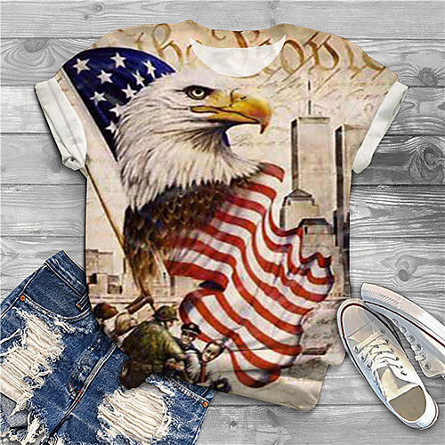 

Women's Plus Size Print Graphic Flag Animal T shirt Large Size Crewneck Short Sleeve Basic Tops XL XXL 3XL Red Big Size