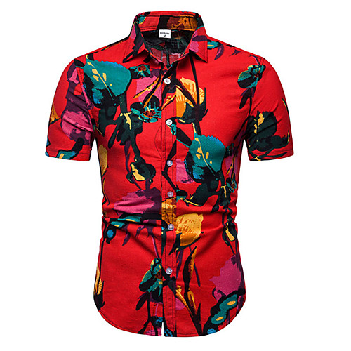 

Men's Shirt Other Prints Graphic Short Sleeve Daily Tops Basic Beach Red