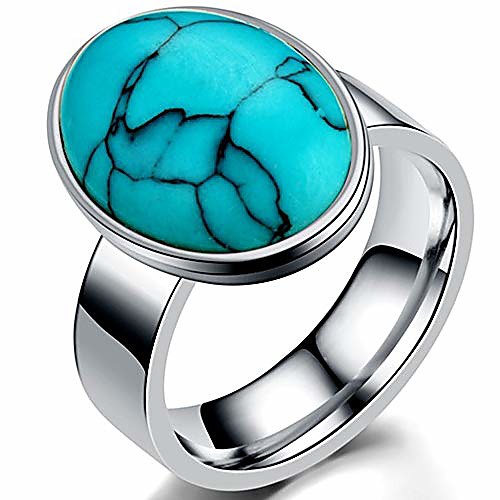 

jude jewelers stainless steel oval shape turquoise wedding cocktail party statement ring (silver blue, 12)