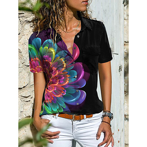 

Women's Blouse Shirt Floral Graphic Button Print Shirt Collar Tops Casual Streetwear Basic Top Black