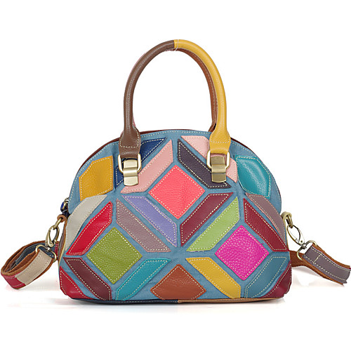 

cross-border new leather women's bag, casual denim color cowhide color handmade contrast color one-shoulder handbag