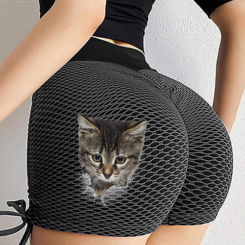 

Women's High Waist Yoga Short Scrunch Butt Ruched Butt Lifting Yoga Pants 3D Cartoon Cat Tummy Control Fitness Gym Workout Running Sports Activewear High Elasticity Skinny