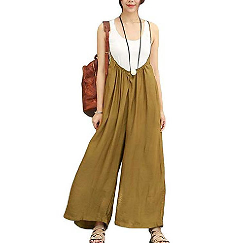 

women linen jumpsuits baggy cotton palazzo pants rompers plus size overalls khaki s