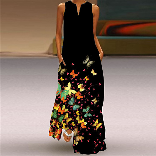 

Women's Swing Dress Maxi long Dress Black Blue Green Royal Blue Rainbow Sleeveless Floral Animal Summer V Neck Elegant Casual 2021 S M L XL XXL 3XL 4XL 5XL