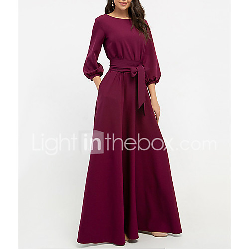 

Women's Sheath Dress Maxi long Dress Wine White Red Blushing Pink Green Long Sleeve Solid Color Patchwork Winter Round Neck Hot Elegant Formal Party Lantern Sleeve Slim 2021 S M L XL XXL