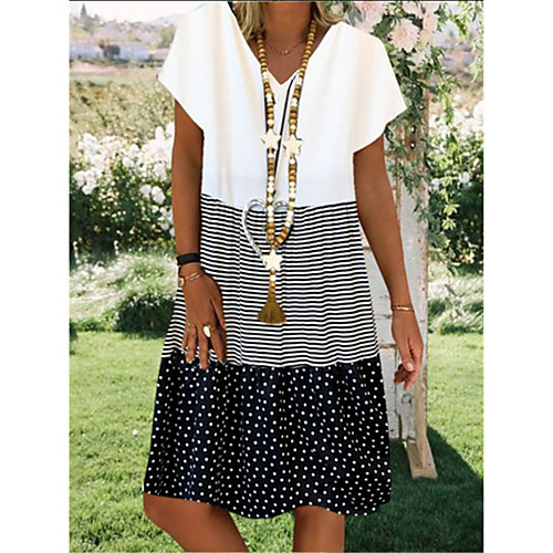 

Women's Shift Dress Knee Length Dress Black Red Yellow Short Sleeve Polka Dot Striped Color Block Patchwork Summer V Neck Work Loose 2022 S M L XL XXL 3XL 4XL 5XL
