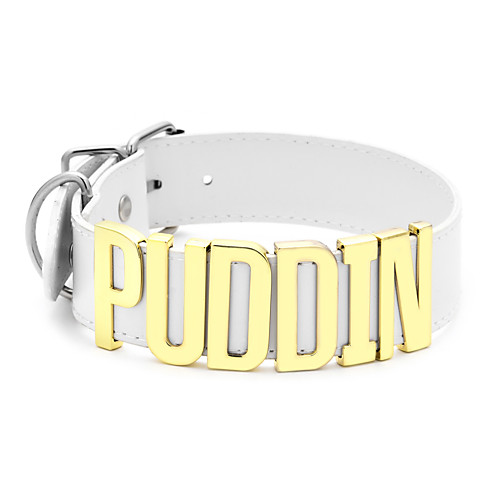 

puddin choker high neck white belt letter gold necklace collar adjustable fashion for women girls adult kids prime