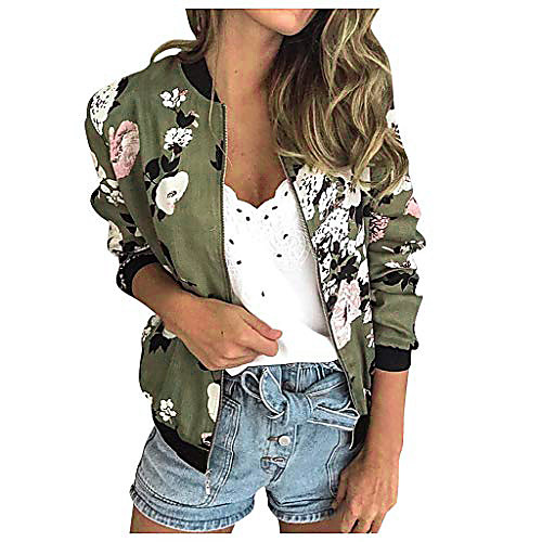 

Women's Jacket Floral Sporty Floral Fall Jacket Regular Causal Long Sleeve 65%Cotton 35%Polyester Coat Tops Light Pink