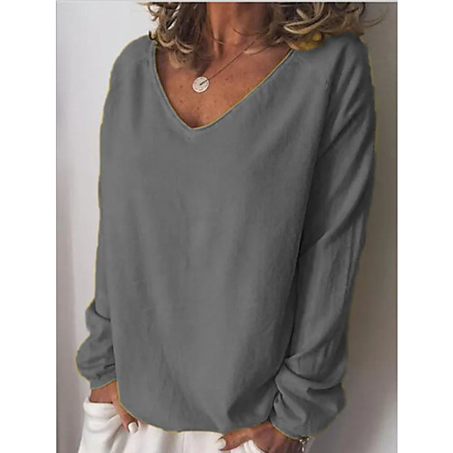 

Women's T shirt Solid Colored Plain Long Sleeve V Neck Tops Basic Top Black Blue Khaki