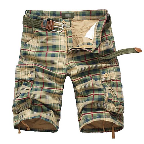 

Men's Sporty Casual / Sporty Streetwear Quick Dry Breathable Soft Daily Sports Shorts Tactical Cargo Pants Lattice Short Drawstring Elastic Waist ArmyGreen Yellow