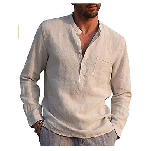 

Men's Street Shirt Solid Color Long Sleeve Tops Cotton Lightweight Casual / Sporty Breathable Henley V Neck Light Blue Red Wine Black / Wet and Dry Cleaning / Beach / Beach