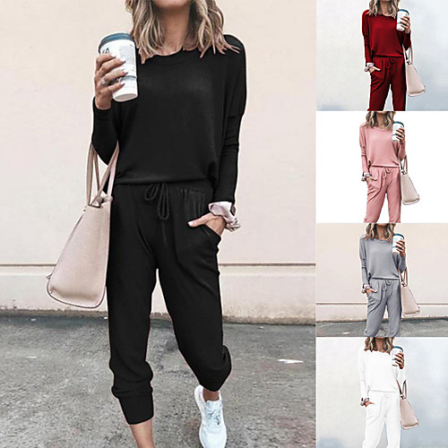 

Women's 2 Piece Tracksuit Sweatsuit Street Casual Winter Breathable Soft Fitness Gym Workout Running Jogging Exercise Sportswear Wine Light Gray Dark Gray Pink White Black Activewear Stretchy