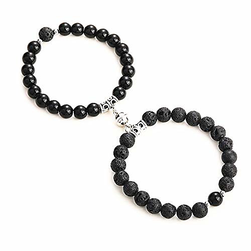 

colorful bling 2pcs magnetic couples bracelets set charm beads matching connect bracelets vows of eternal love charms adjustable jewelry for couple women men-black