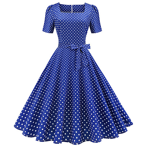 

Audrey Hepburn Polka Dots 1950s Vintage Vacation Dress Dress Rockabilly Prom Dress Women's Costume Yellow / Blue / Pink Vintage Cosplay Homecoming Prom Vacation Short Sleeve