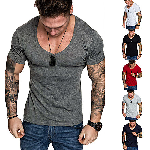 

Men's T shirt Graphic Plus Size Pure Color Short Sleeve Daily Tops Cotton Basic White Black Red