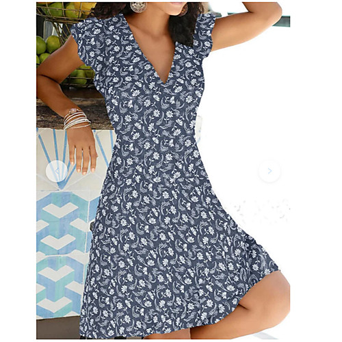 

Women's A Line Dress Knee Length Dress Blue Gray White Red Sleeveless Floral Print Spring Summer V Neck Elegant Casual Sexy Holiday Beach 2021 S M L XL XXL