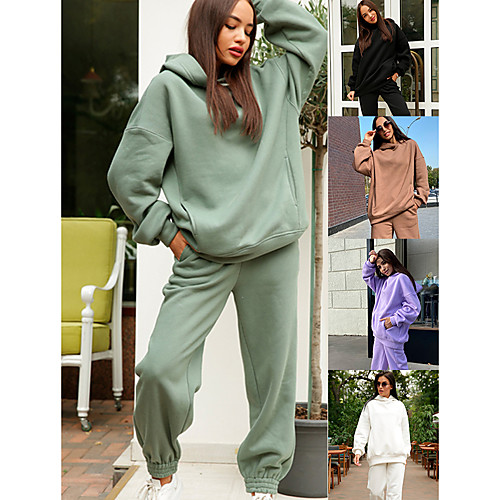 

Women's 2 Piece Tracksuit Sweatsuit Street Athleisure Long Sleeve Breathable Soft Fitness Gym Workout Running Jogging Training Sportswear Oversized Solid Colored Hoodie White Purple Black Pink Khaki