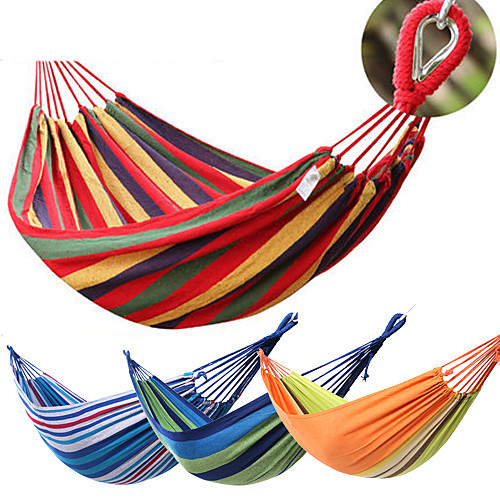 

Camping Hammock Double Hammock Outdoor Portable Breathable Dust Proof Static-free Durable Canvas for 2 person Hunting Fishing Hiking Stripes Orange / Green Red Blue 200150 cm / Anti-Rollover