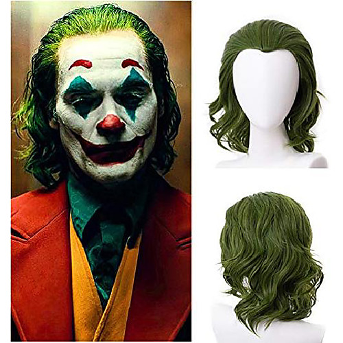 

halloweencostumes Clown Wig Mersi Green Wigs for Joker Cosplay Costume Wig Mens Boys Short Wavy Hair Wig for Halloween Party S088Gr